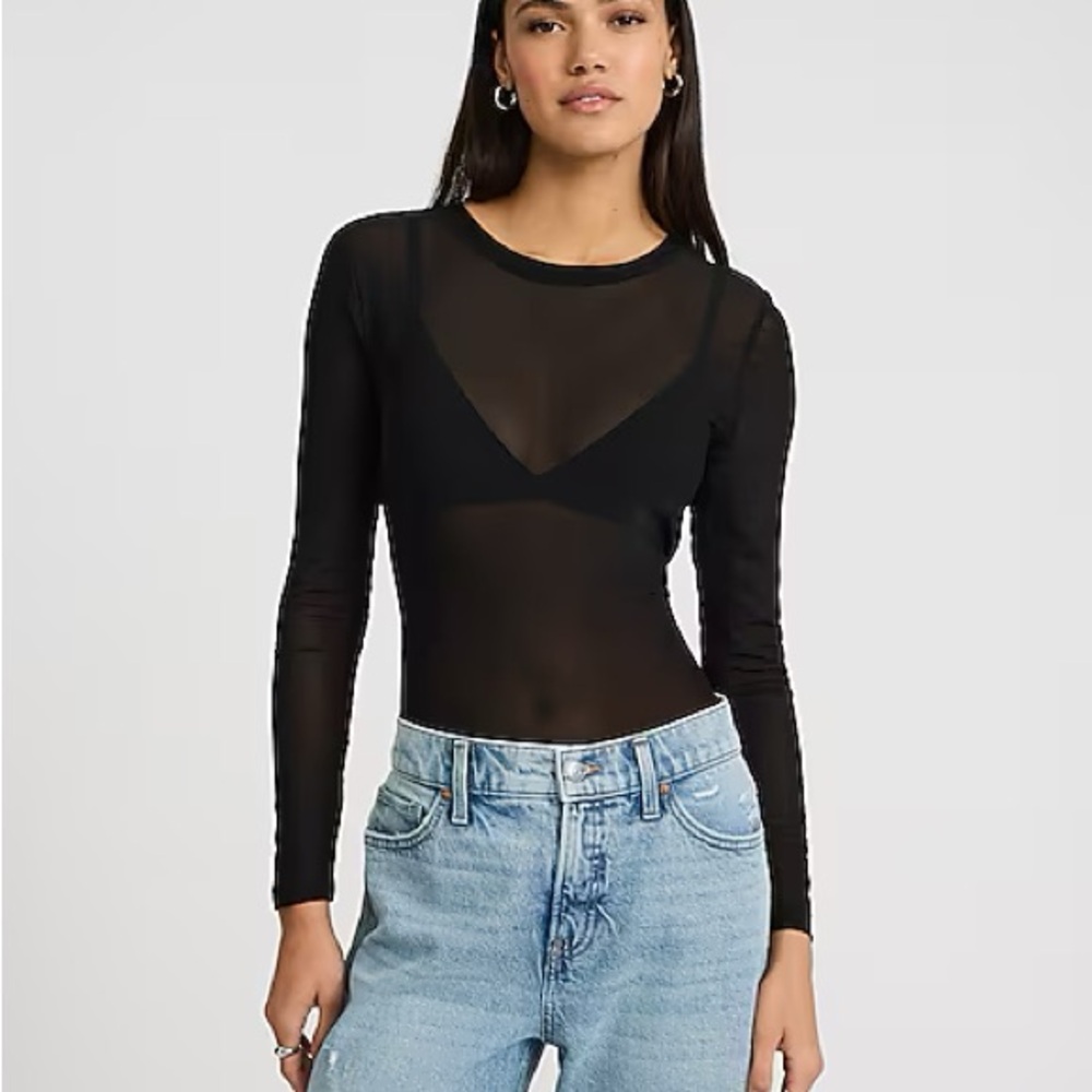 Express Black Mesh Long Sleeve Top black Large